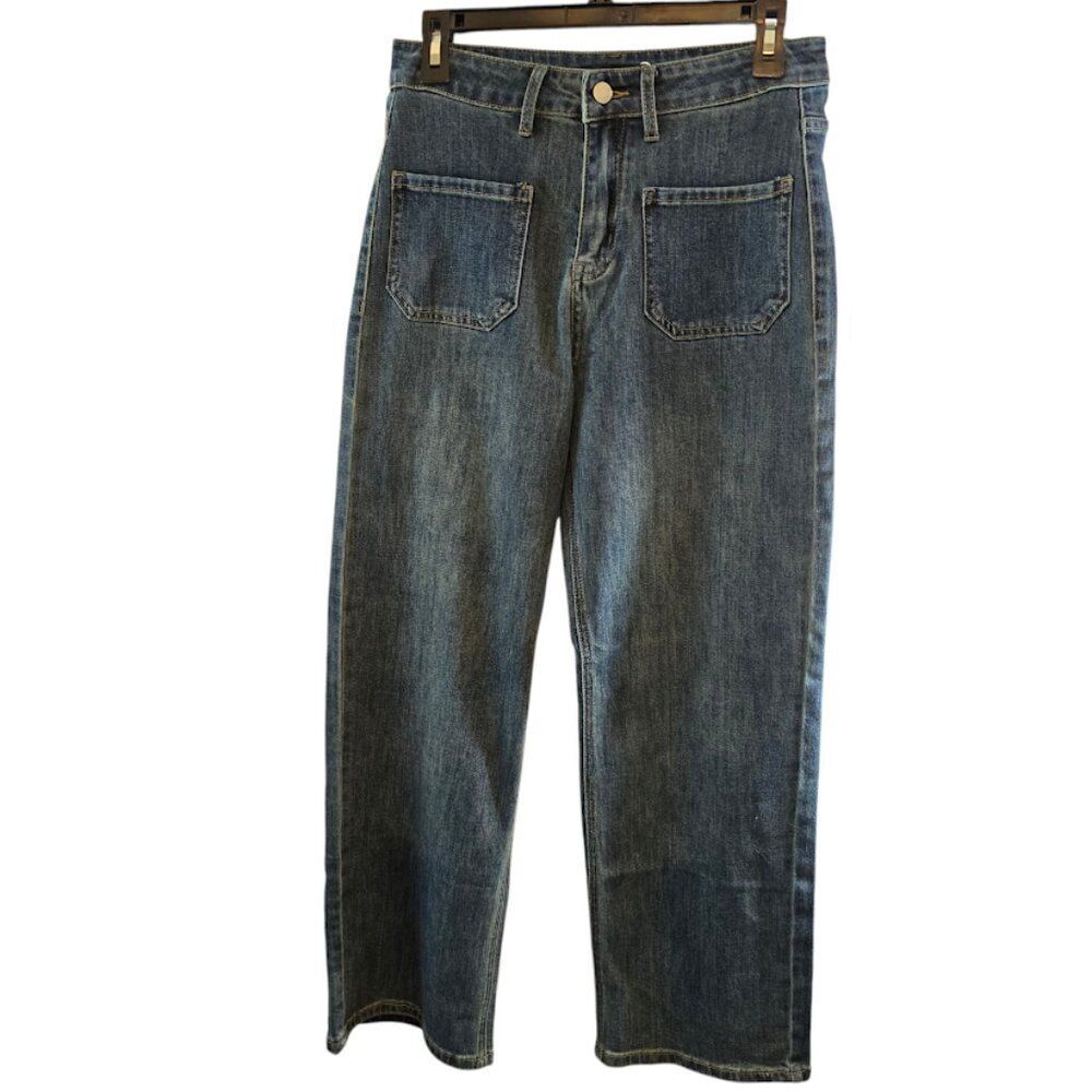 TOSATISFINE WOMENS WIDE LEG JEANS HIGH WAISTED SIZE MEDIUM STRAIGHT VINTAGE BLUE